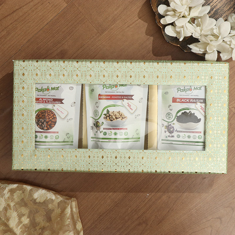 Roasted And Flavored Almond + Pistachio + Black Raisin ( 100 gm Each )